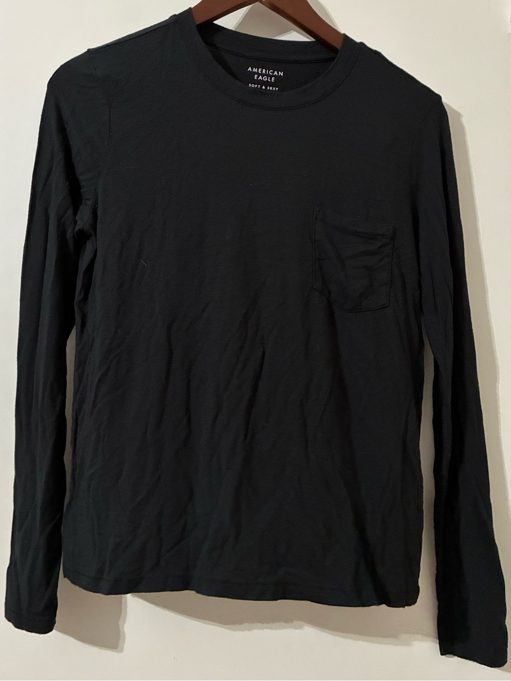 American Eagle Soft & Sexy Long Sleeve Pocket Tee Black Small